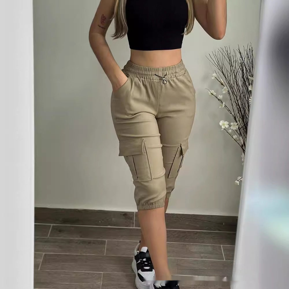 Casual Patch Pocket Elastic Cropped Pants - 4 colours.