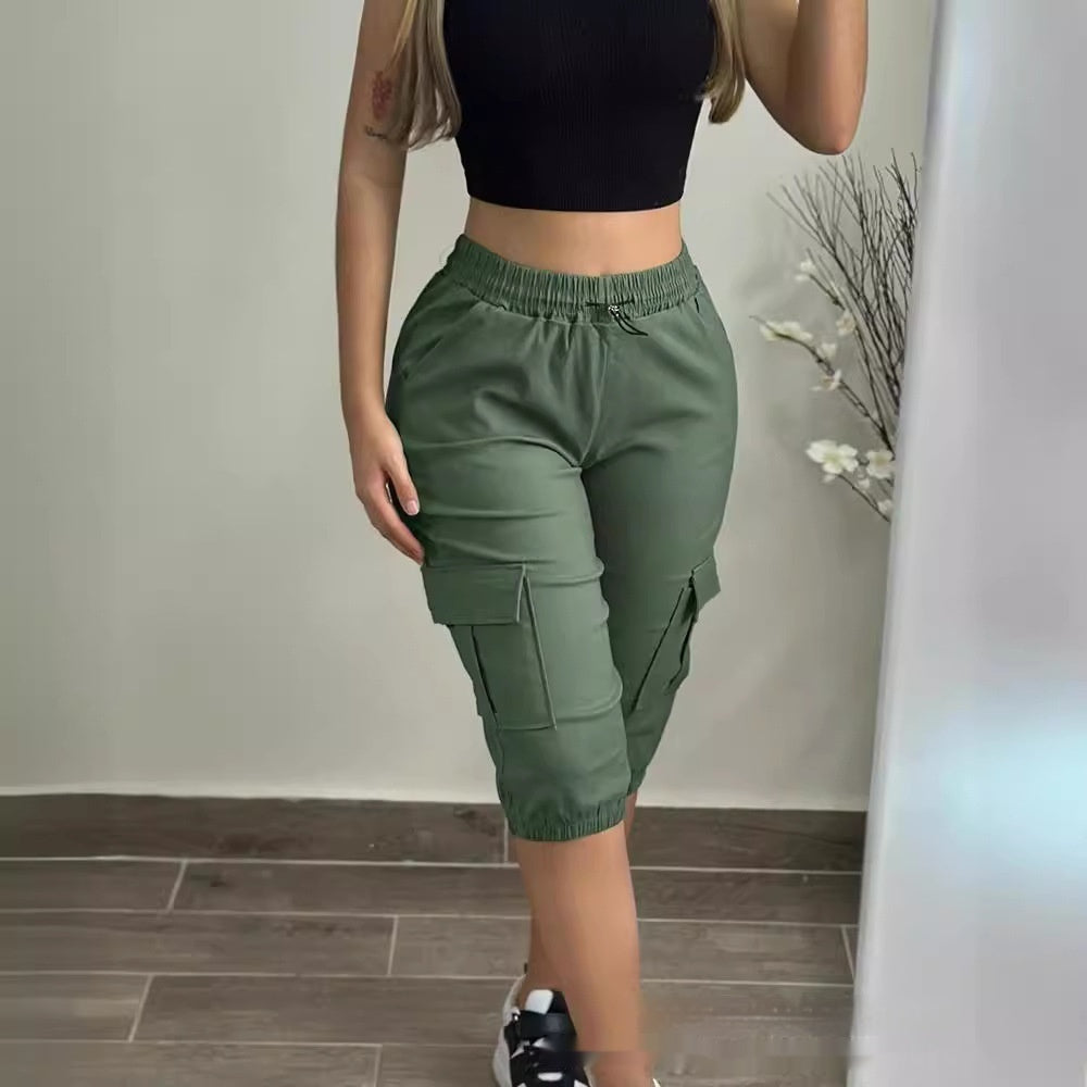 Casual Patch Pocket Elastic Cropped Pants - 4 colours.